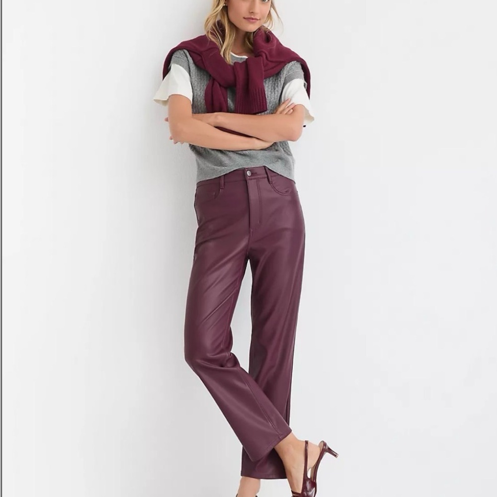 LOFT NWT Burgundy Faux Leather Straight Leg Pants